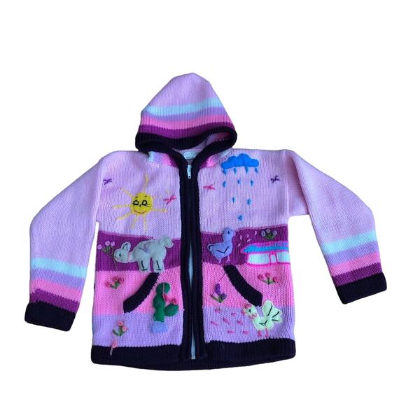 Embroidered Nature appliqués Pink Maroon Color blocked hooded sweater Girl’s 4 - Picture 1 of 11